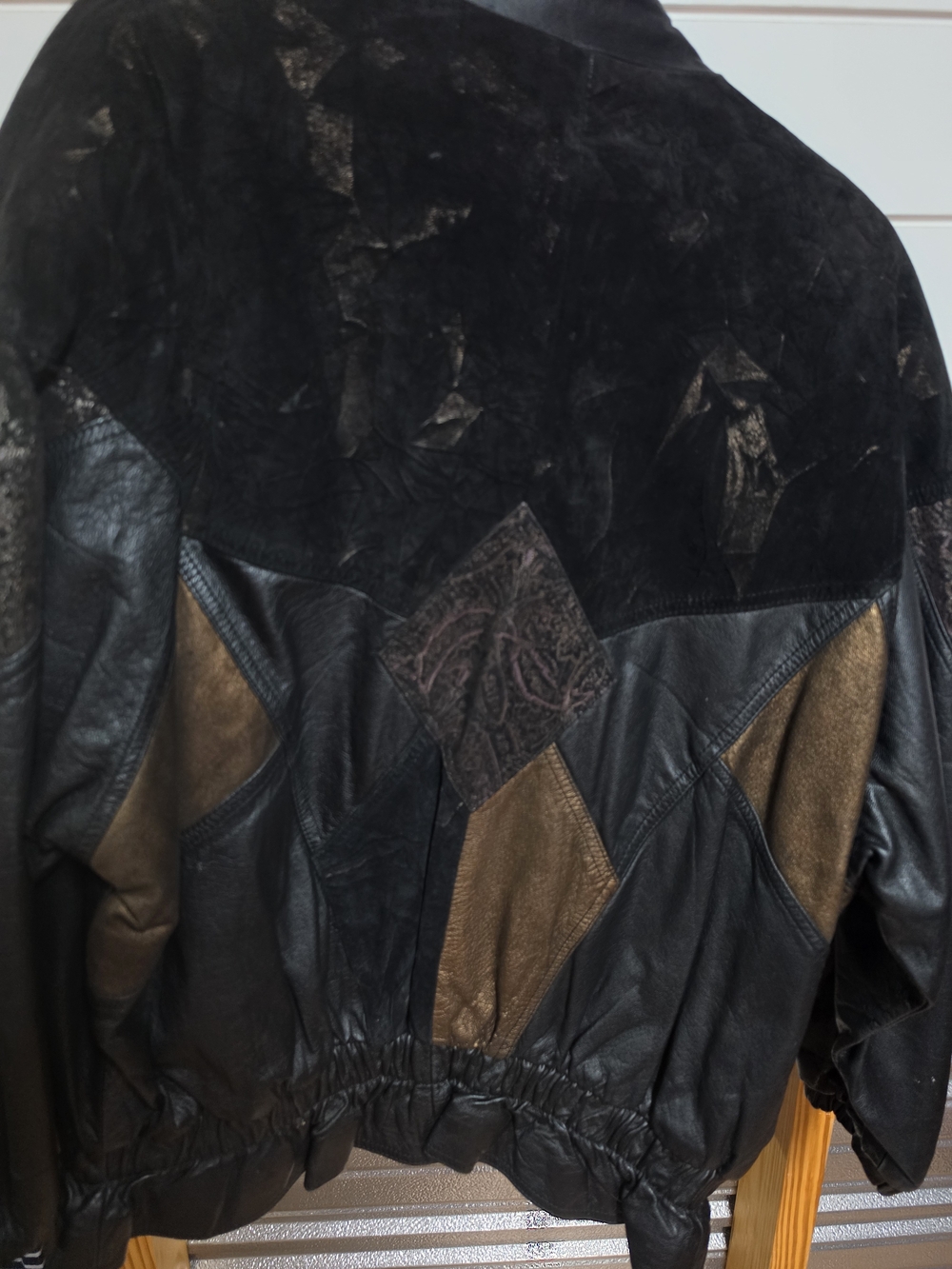 Women's Black and Brown Leather Bomber Jacket